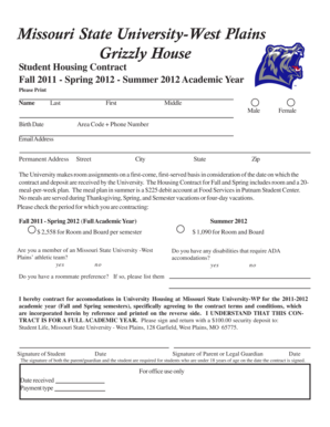 Missouri State University Housing Contract