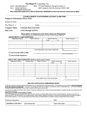 Flexible Benefit Plan Spending Account Claim Form
