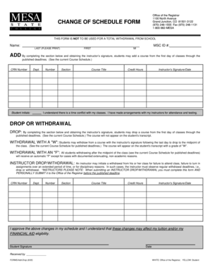 Change of Schedule Form