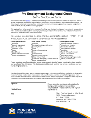 MSU Pre-Employment Background Check Self-Disclosure Form
