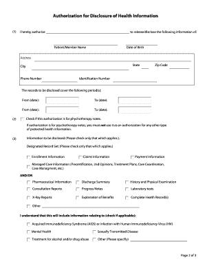 Highmark Authorization for Disclosure of Health Information