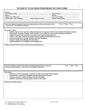 Student Teacher Performance Record