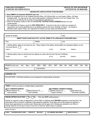 Oakland University Graduate Degree Application