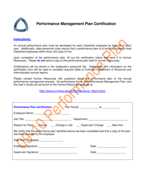 Performance Management Plan Certification