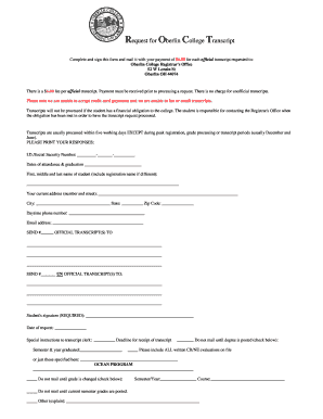 Oberlin College Transcript Request Form