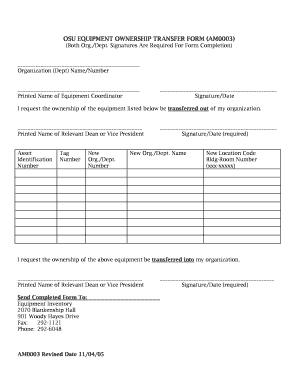 equipment transfer form template