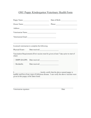 OSU Puppy Kindergarten Veterinary Health Form