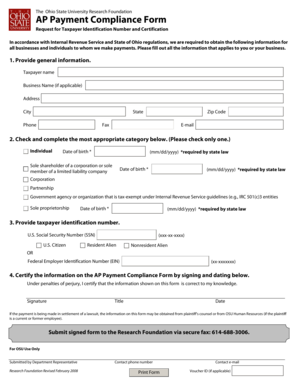 Ohio State University AP Payment Compliance Form