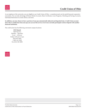 Credit Union of Ohio Authorization for Payroll Deduction