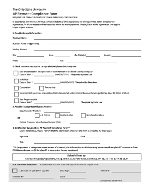 Ohio State University AP Payment Compliance Form
