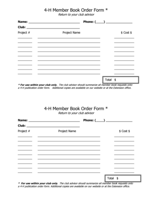 4-H Member Book Order Form