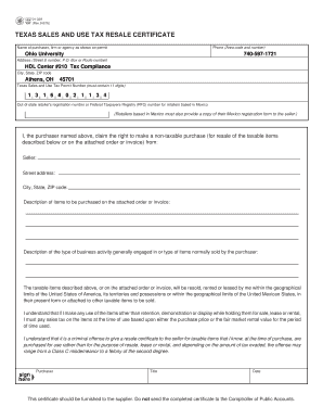 Texas Sales and Use Tax Resale Certificate