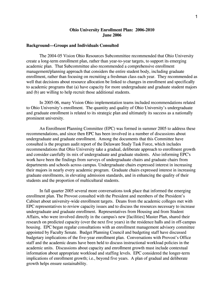 Athens Campus Enrollment Plan - Ohio University Preview on Page 1