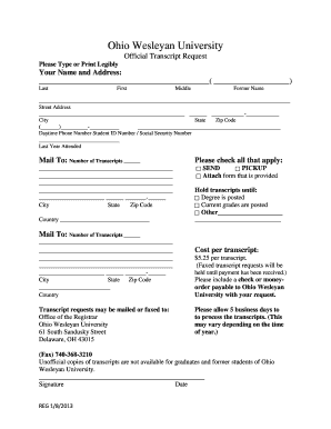 Transcript request letter for wes - Ohio Wesleyan University Official Transcript Request - Office of the ...