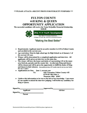 Fulton County 4-H King & Queen Application - Miami County Home - miami osu