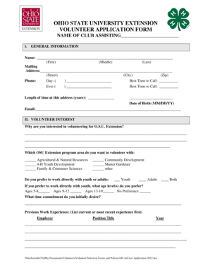 Ohio State University Extension Volunteer Application Form