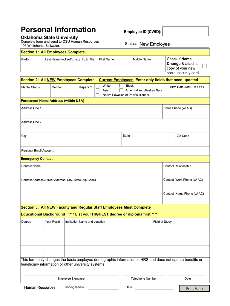 Personal Info Fillable Form Printable Forms Free Online