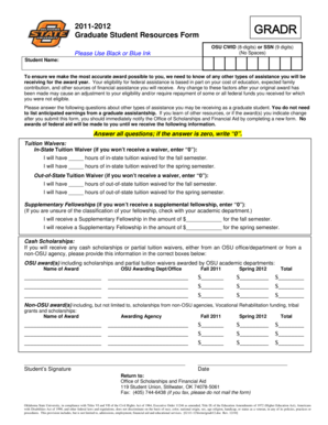 Graduate Student Resources Form GRADR