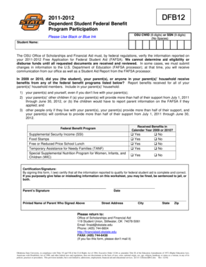 2011-2012 Federal Benefit Program Participation Form