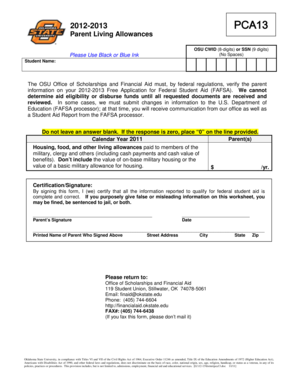 2012-2013 Parent Living Allowances Form
