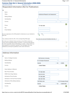 Common Data Set A: General Information