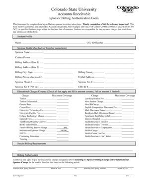 Colorado State University Sponsor Billing Authorization Form