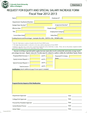 Request For Equity & Special Increase Form - Office of Budgets ...