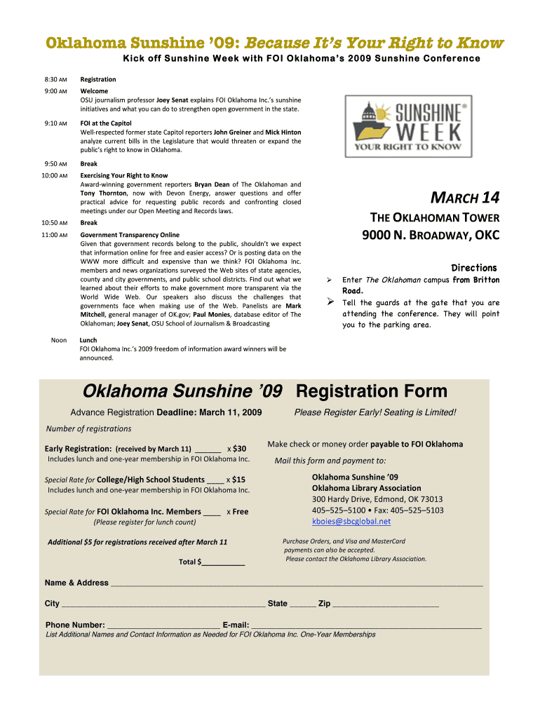 Oklahoma Sunshine '09 Registration Form - journalism okstate Preview on Page 1