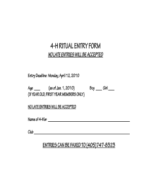 4-H Ritual Entry Form