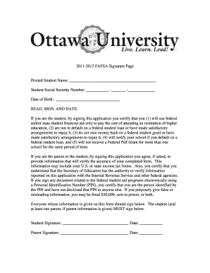 2011-2012 FAFSA Signature Page