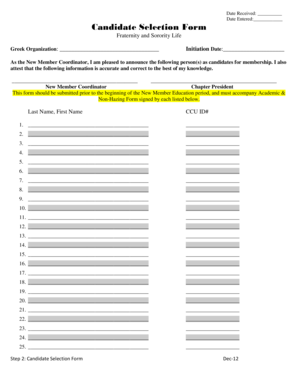 Candidate Selection Form