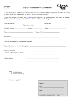GS Form 26 Request for Letter of Completion