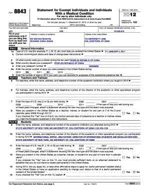 2012 Form 8843. Statement for Exempt Individuals and Individuals With a Medical Condition - rpi