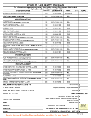 Colorado Plant Industry Order Form