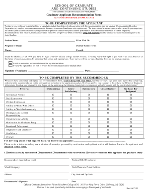 Graduate Applicant Recommendation Form