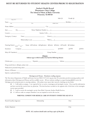 Student Health Record Form
