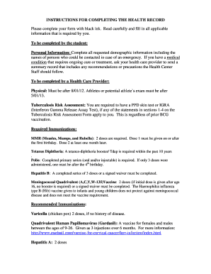 Student Health Record Form