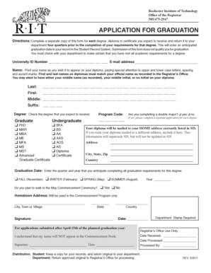 Rochester Institute of Technology Graduation Application