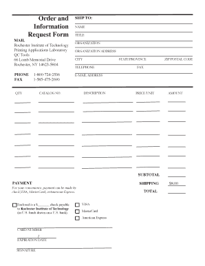Rochester Institute of Technology Order Form