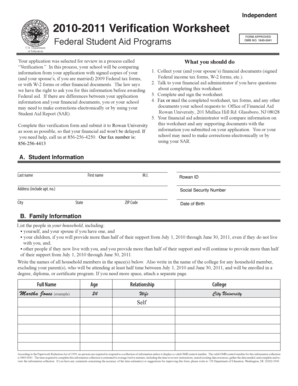 2010-2011 Verification Worksheet