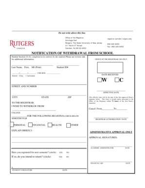 Notification of Withdrawal from School