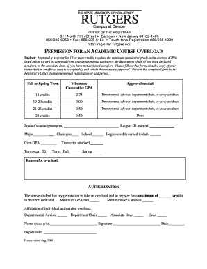 Rutgers Academic Course Overload Permission Form