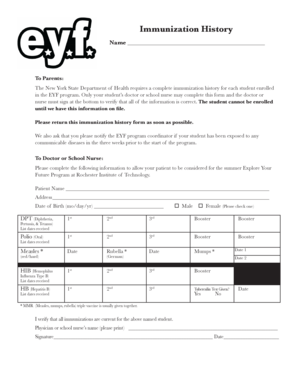 New York Immunization History Form