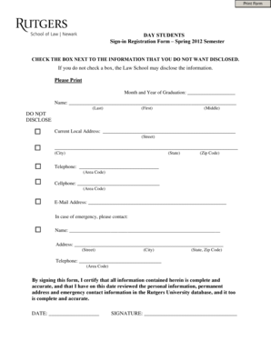 Day Students Sign-in Registration Form