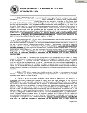 Texas A&M Waiver and Medical Authorization Form