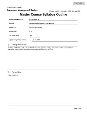 Master Course Syllabus Outline