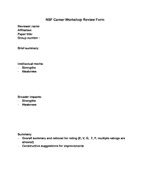 NSF Career Workshop Review Form