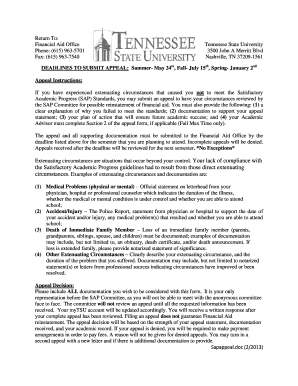 Tennessee State University Financial Aid Appeal Form