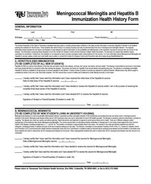 Tennessee Immunization Health History Form