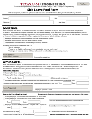 Texas A&M Sick Leave Pool Form